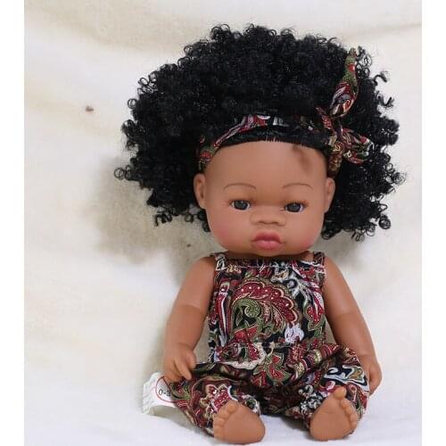 35cm Black Reborn Dolls African Bath Play Soft Silicon Reborn Baby Realistic Dolls Lifelike Baby Play House Dolls Kids Toy Doll