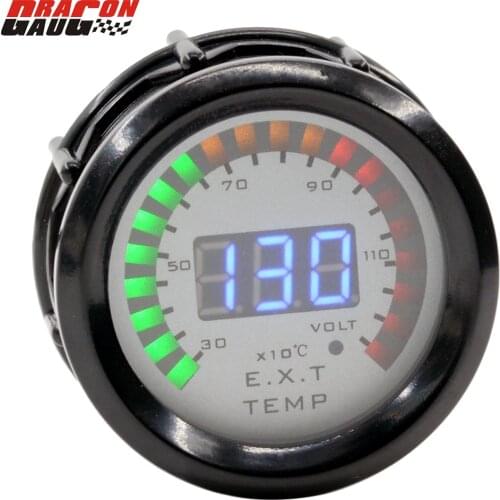 Dragpm 52mm Digital Dual Display 20 LED Auto Car Exhaust Gas Emperature Gauge and Volt Modification EXT Temp Meter