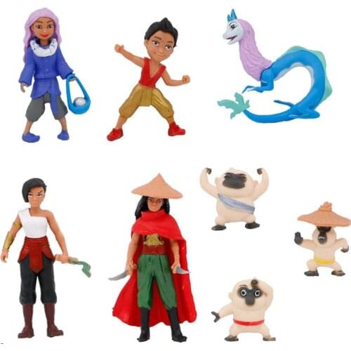 Disney 8pcs Anime Movie Raya And The Last Dragon Action Figures Model Toy Cartoon Princess Raya Sisu Doll Toy For Children Gifts
