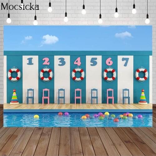 MOCSICKA Children Swimming Pool Photography Background Lifebuoy Ball Newborn Baby Kids Photography Backdrops For Photo Studio