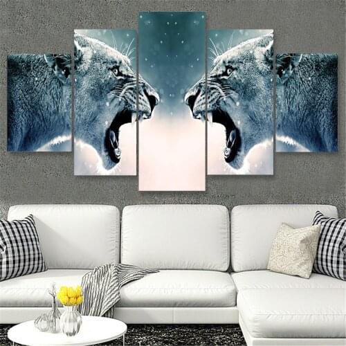 Pentagram Combination Lion Roar Oil Painting Picture Poster Canvas Print Painting Wall Art Living Room Home Decoration