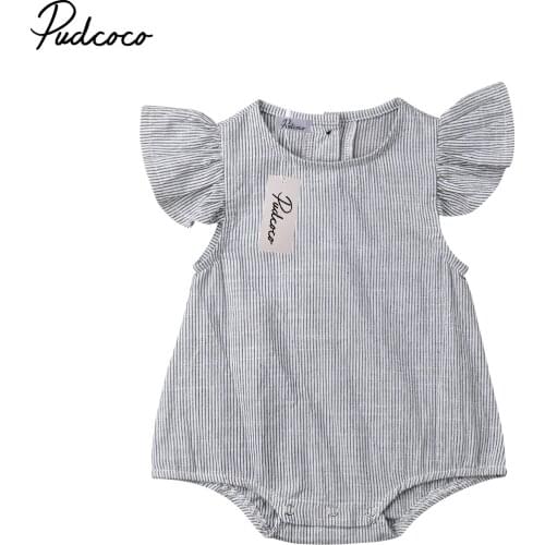 0-18Months Newborn Baby Girl Clothes Rompers Ruffle Sleeveless Striped Jumpsuit One-pieces Baby Summer Clothing