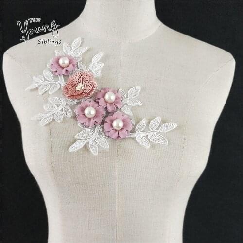 Beautiful ABS pearl floral Collar Neckline Applique Embroidery Sewing Clothing DIY lace Fabric Accessories Craft supplies YL1169