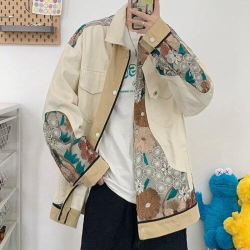 Embroidered Work Jacket Mens Spring Autumn All-match Loose Top Tide Brand Hip-hop Jacket Casacas Para Hombre Korean Clothes