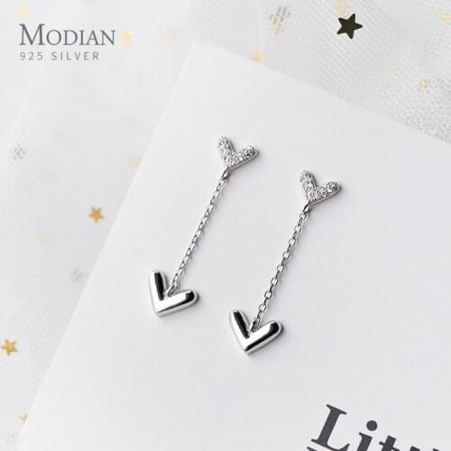 Modian New 925 Sterling Silver Luminous Zircon Romantic Love Hearts Drop Dangle Earring for Women Fine Jewelry Girlfriend Gift