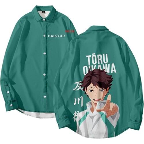 Anime Haikyuu Cosplay Costume Aoba Johsai High School Oikawa Tooru Mens Shirt Turn Down Collar Long Sleeve Shirts Plus Size 6XL
