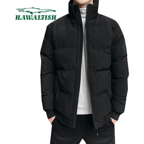 Hawaifish brand Mens padded jacket winter 2021 new Korean fashion trend down padded jacket plus velvet thick warm parka men