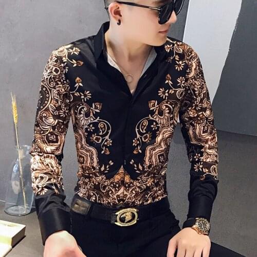 Mens Floral Stylish Shirts Prom Tuxedo Camisa Masculina High Quality Men Shirt Long Sleeve 2020 New Casual Slim Fit Shirt Dress