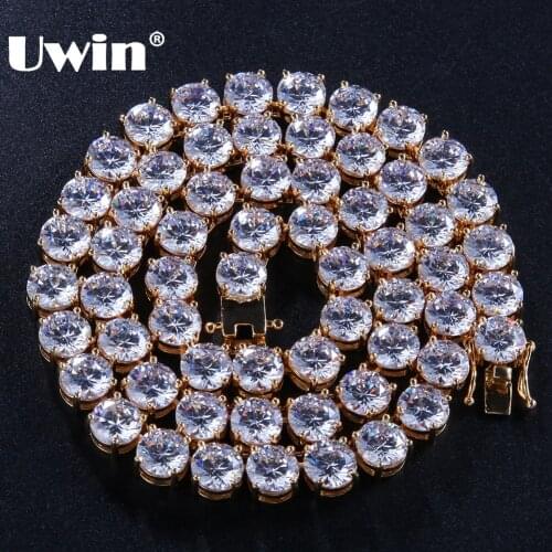Uwin 8mm Bling Bling Cubic Zirconia CZ Tennis Chains Fashion Hiphop Iced Out Necklace For Men Gold Silver Color Jewelry