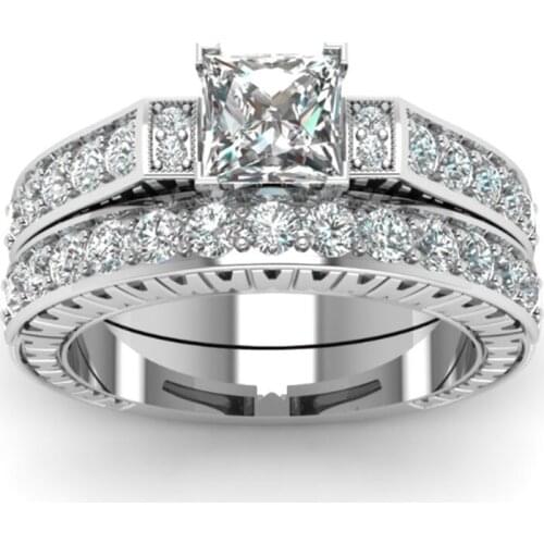 New Trendy Womens Rings Set Jewelry Elegant White Zircon Rings For Women Bridal Wedding Band Engagement Ring Girl Gift