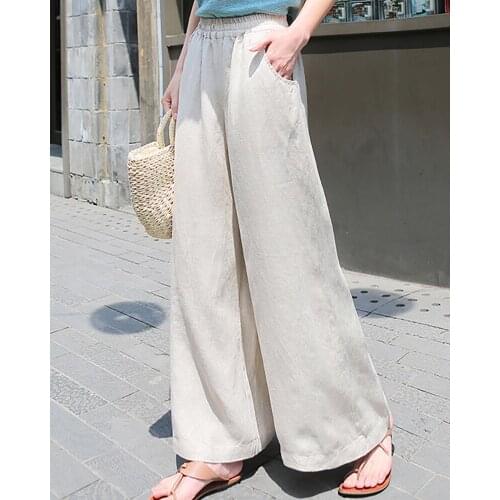 New Wide-leg Pants Womens Summer Linen Casual Pants High-waist Draped Big-leg Pants Loose Plus Size Trousers Y2K Met Vintage