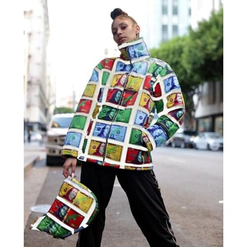 New Arrival Colorful Dollar Print Hooded Down Jacket Womens Down Jacket 2020 Winter L99385