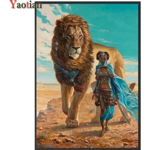 New 5D Diy Diamond Painting Africa Wild Lion with Girl Diamond Embroidery Mosaic Full Square Round Drill home decoration