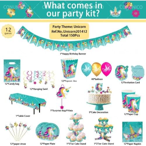New Unicorn Party Supplies Tableware Set Unicorn Tablecloth Paper Cup Napkins Banner Cake Topper Wedding Baby Shower Decorations