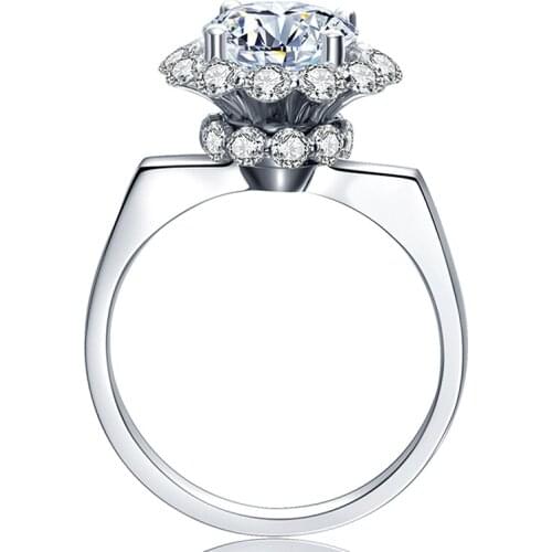 Wedding Ring For Women DF Color 1CT 6.5mm Au750 Round Brilliant Cut Moissanite Halo Ring Solid 18K White Gold