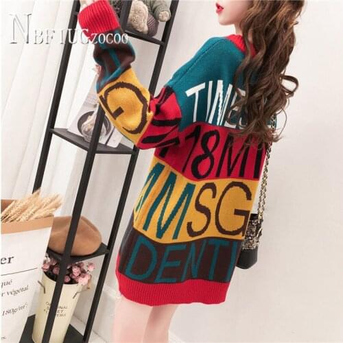 Autumn Winter Alphabet Knitting Women Sweater Round Neck Female Sweaters