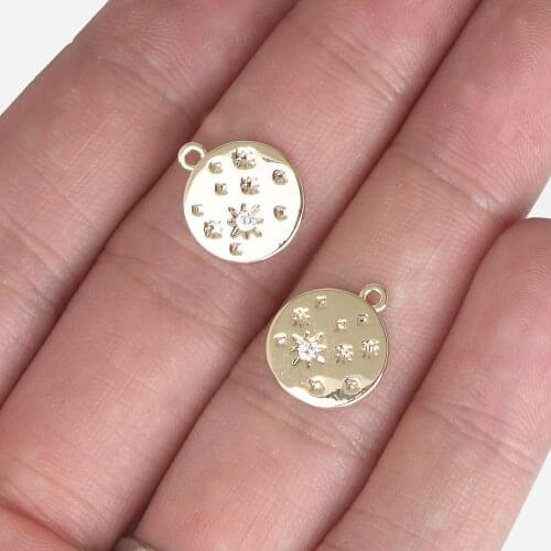 14k Gold Plated North Star Charm 12mm Round Zircon Charm Necklace Charm Jewelry Making 10331652