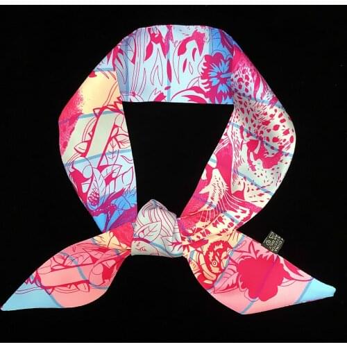 2020 New Skinny Scarf Butterfly Floral Printing Silk Scarf For Women Luxury Brand Foulard Fashion Ladies Bag Scarf Head Scarves