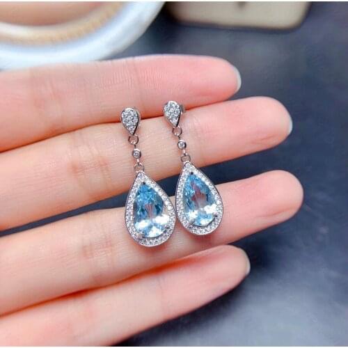 925 silver inlaid natural topaz earrings fresh and elegant banquet must-have style
