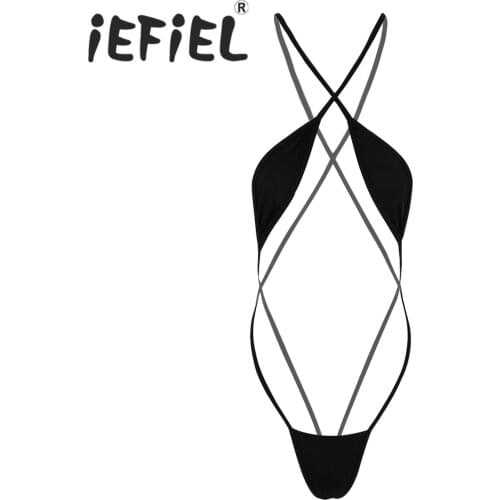 Sexy Women Female Lingerie Sissy Sling Shot One-Piece Strappy Criss Cross Backless Mini Bikini Thong Bodysuit Teddy Underwear