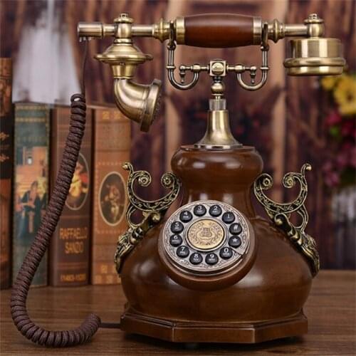 Antique Telephone, Wooden Corded Vintage Telephone Decorative Landline Classic Rotary Dial with Hanging Headset for Home Hotel