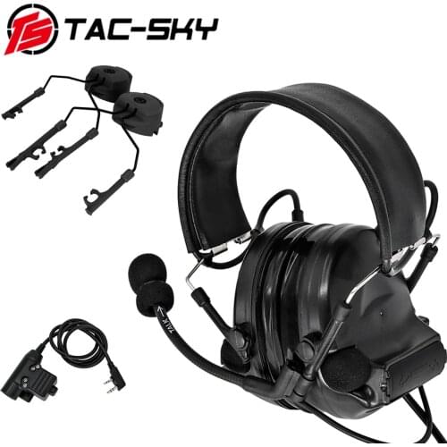TAC-SKY Tactical Hunting COMTAC II Noise-cancelling Pickup Headphones + Tactical PTT U94 PTT +ARC OPS-CORE Helmet Track Adapter