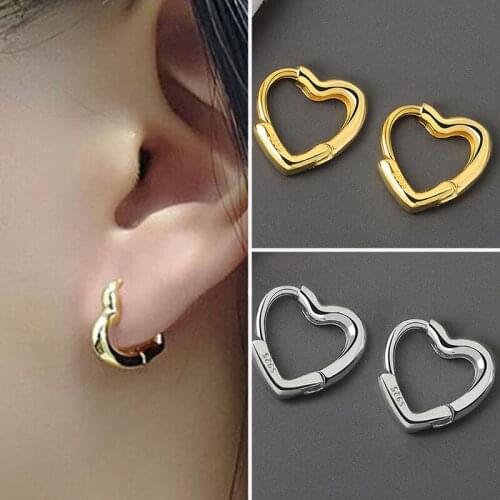 Korean Cartilage Earrings Silver Color Heart Shaped Zircon Safety Pin Stud Earrings for New Women Fashion Accessories