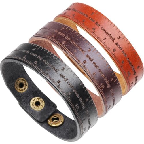 Vintage Cuff Leather Bracelet Rock Charm Bracelet Bangles Ruler Element English Letter Men Jewelry for Women Wholesale 2019 Hot
