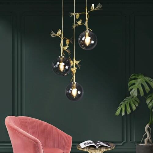 Spiral staircase Glass ball Pendant lights Nordic Luxury Gold bird decorations hanging lamps modern indoor led lighting