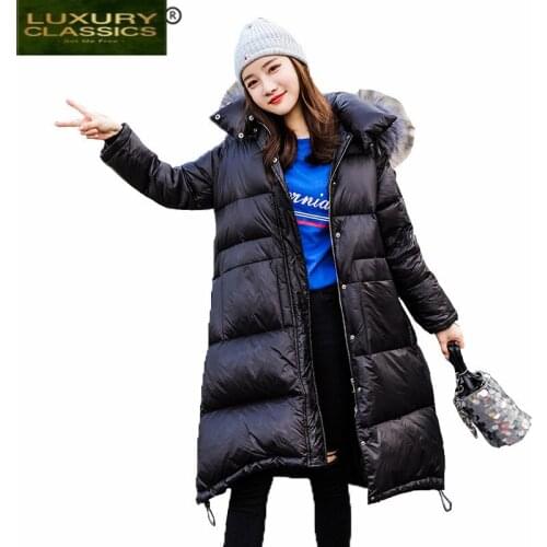 Women Winter Down Jacket Thick Warm White Duck Down Coat Famale Raccoon Fur Hooded Clothes Long Casual Outwear Hiver 6668