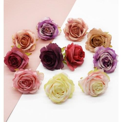 10 Pieces 6 cm Artificial roses Home decor Wedding Decorative flowers wreaths Candy box Silk flowers Christmas Headdress Brooch