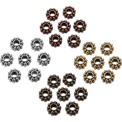 100pcs/lot Antique Gold Bronze Tone Daisy Flower Metal Spacer Beads Wheel For Jewelry Making Needlework Accessories