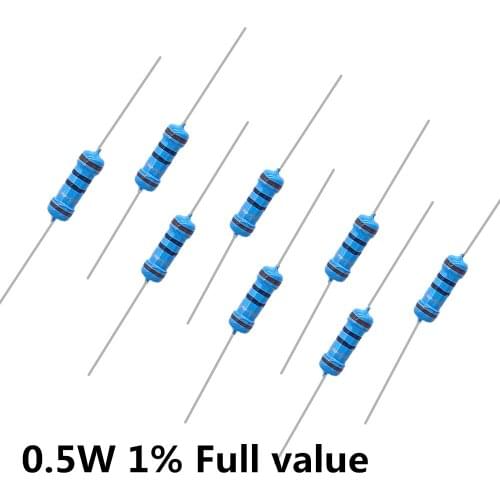 100pcs 1/2W 0.5W Metal film resistor 0.1R 0.12R 0.15R 0.18R 0.22R 0.24R 0.27R 0.3R 0.33R 0.36R 0.39R 0.43R 0.47R 0.5R 0.56R 1