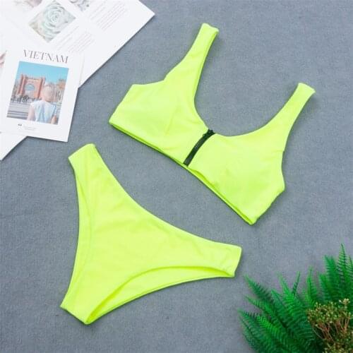 2021 Summer Women Push Up Padded Bikinis Set Sexy Sports Swimwear Female Biquini With Zipper Swimsuit Mujer Bathing Suit Bather
