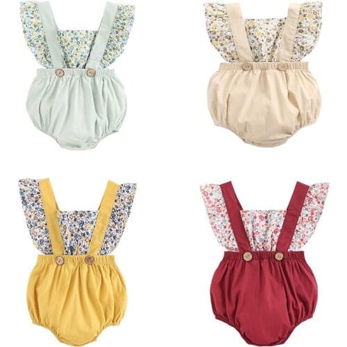 2021 New Summer Fashion Toddler Baby Sleeveless Rompers Newborn Girls Suspender Jumpsuits Ruffles Summer Flowers Romper Outfits
