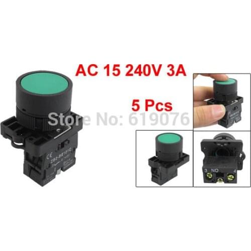 5PCS 600V 10A ZB2-EA31 22mm 1 NO N/O Green Sign Momentary Push Button Switch
