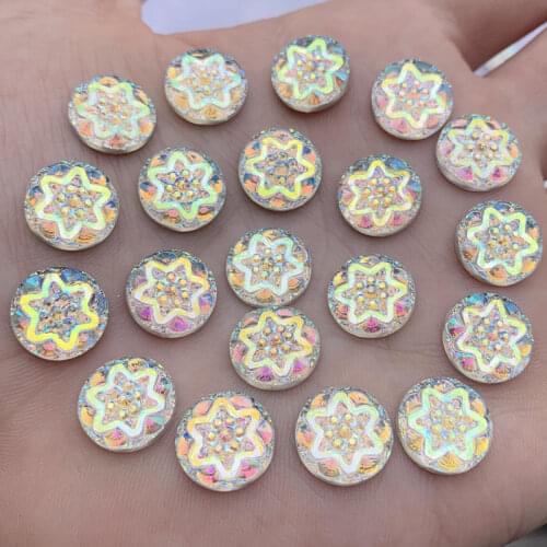 60pcs 12mm Round & flower Resin Rhinestone Crystal Stone beads flatback For DIY Wedding Decoration S040