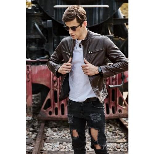 Free shipping.100% goatskin leather jackets,fashion mens genuine leather jacket,classic slim leather coat.plus size.biker