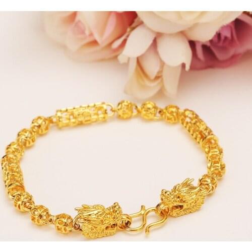 18cm length Dubai Bracelet for Women Gold dragon beads Bangle cute boy kids girls Hand Chain Jewelry anklets Arab Chinese gift