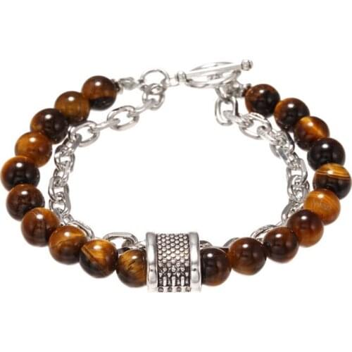 Yellow red tiger eye natural stone bracelet with copper link chain combination charm scroll wheel for woman man daily jewelry