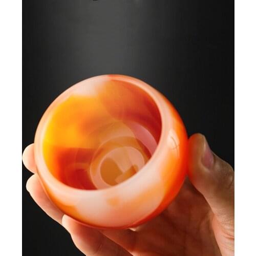Agate Color Jade Porcelain Teacup China Kungfu Tea Thicken Trumpet Glass Master Single Cup Teaset Drinking Tools 50ml