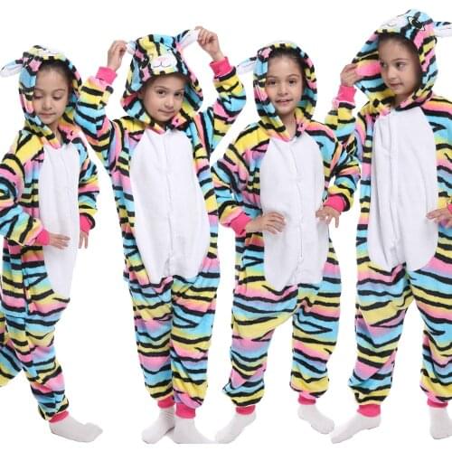 Kigurumi Unicornio Kids Pajamas Unicorn Jumpsuit Children Winter Homewear Boys hooded Flannel Onesies Girl Panda Overall