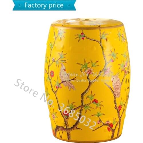 Chinese Drum Ceramic Stool Ottomans Bedroom Makeup Stool European Painted Shoe Bench Chinese Zither Performance Stools30*46cm