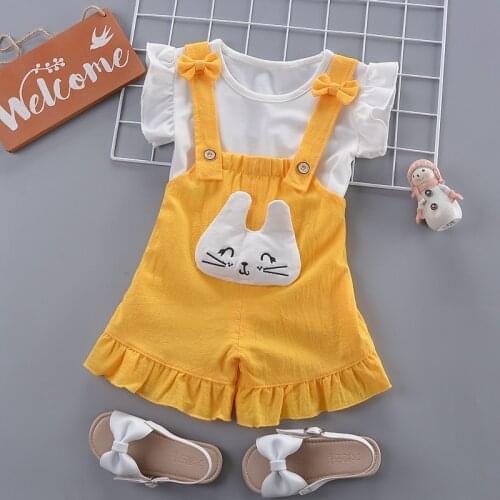 Baby girls clothing sets summer newborn cotton t-shirt+overall shorts 2pcs tracksuits for bebe girls toddler fashion outfit 2020