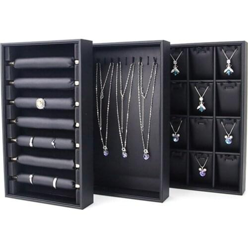 Jewelry fashion multifunctional black PU necklace ring earring earring pendant display series storage box