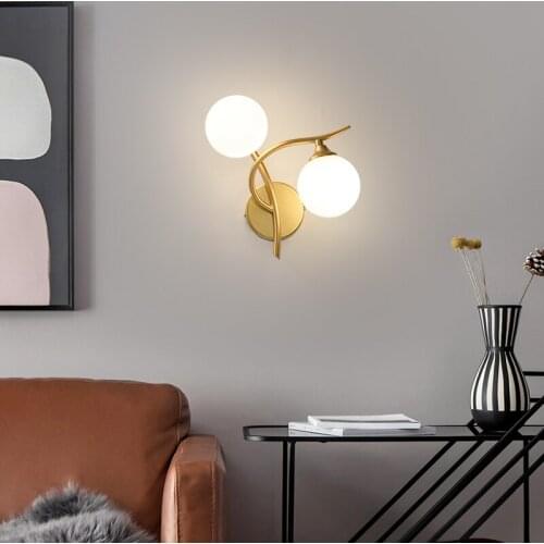 Wall Lamp Post-modern Minimalist Two White Glass Balls Nordic Creative Personality Porch Balcony Lamp Bedroom Lamp Gold Bronze