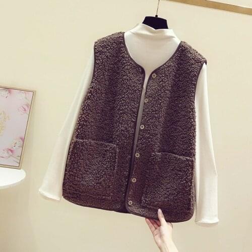 New 2020 Spring Chic Lamb Fur Coat Women Warm Loose V-Neck Sleeveless Vest Cardigan Jacket Solid fashion Casual Vest Female
