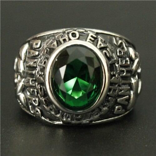 Charming Bull Dog Ring US Navy Ring With Green and Red Stone 316L Stainless Steel Men Boys Polishing Biker Ring