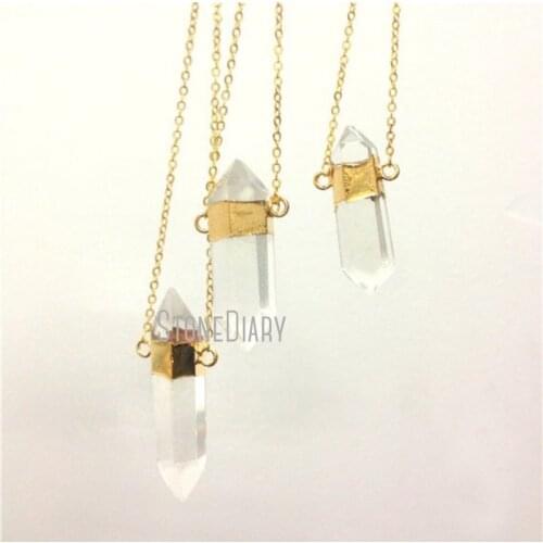 H-QN125 Healing Crystal Pillar Necklace Clear Quartz Point Pendant Chains Necklace 18 inch