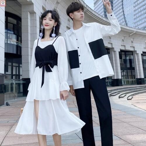 Matching Couple Clothes Outfits Male Female Lovers Holiday Valentines Girls Two Piece White Shirt Dress Sets Christmas 2021